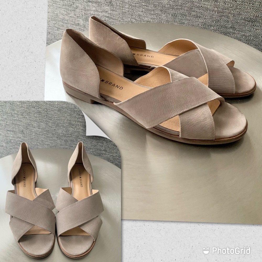 LUCKY BRAND Peep Toe Criss Cross Strap Flats 8.5